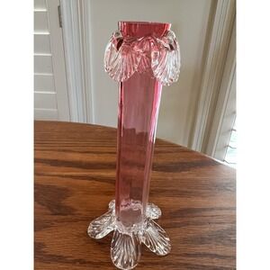 Victorian Cranberry Opalescent Glass Tree Trunk Vase c.1895 JWW? Loetz Harrach?